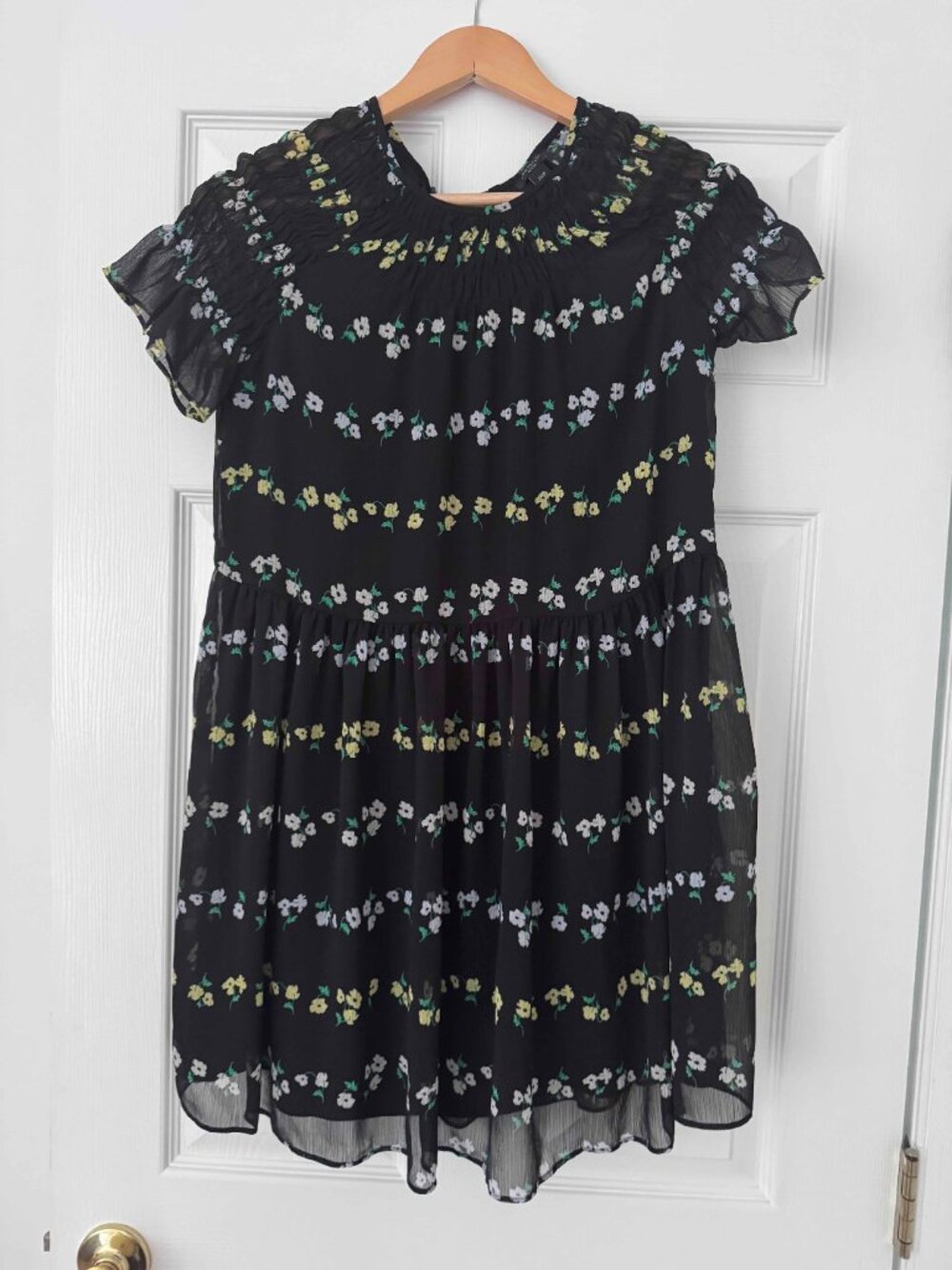 Ann Taylor Floral Mini Dress XXSP Black Lined